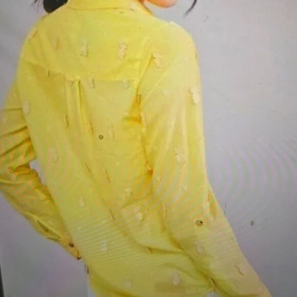 Anthropologie Maeve Yellow Button Down Top w/Pineapples Size 6 - Picture 2 of 10